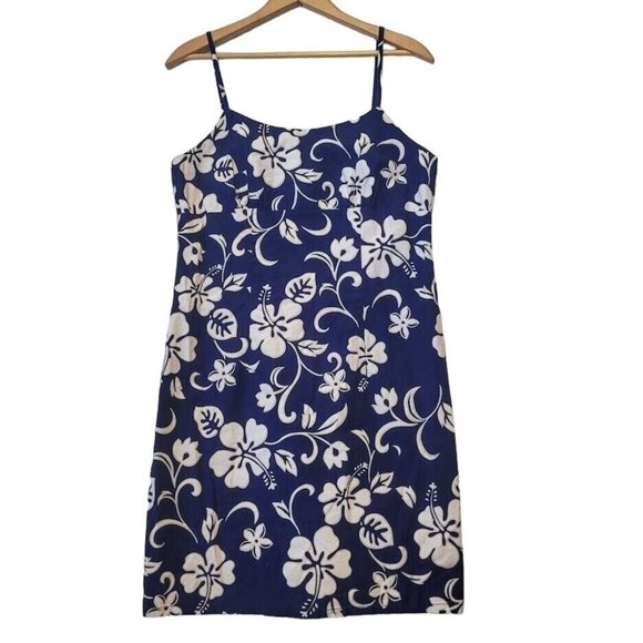Shannon Marie Dresses & Skirts - Shannon Marie Blue White Hawaiian Hibiscus Floral Spaghetti Strap Dress Size XL